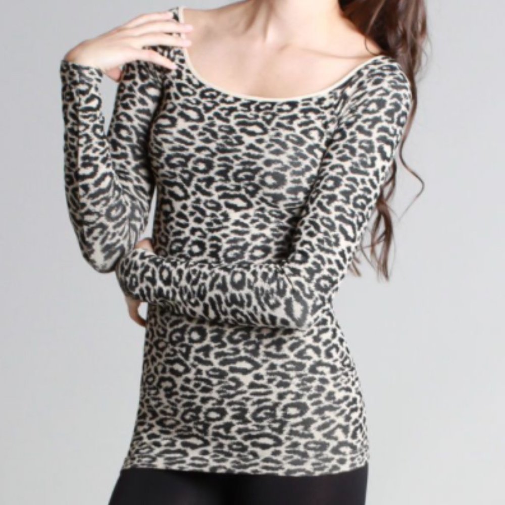 Nikibiki Leopard Print Nylon Long Sleeve Top (Sm)